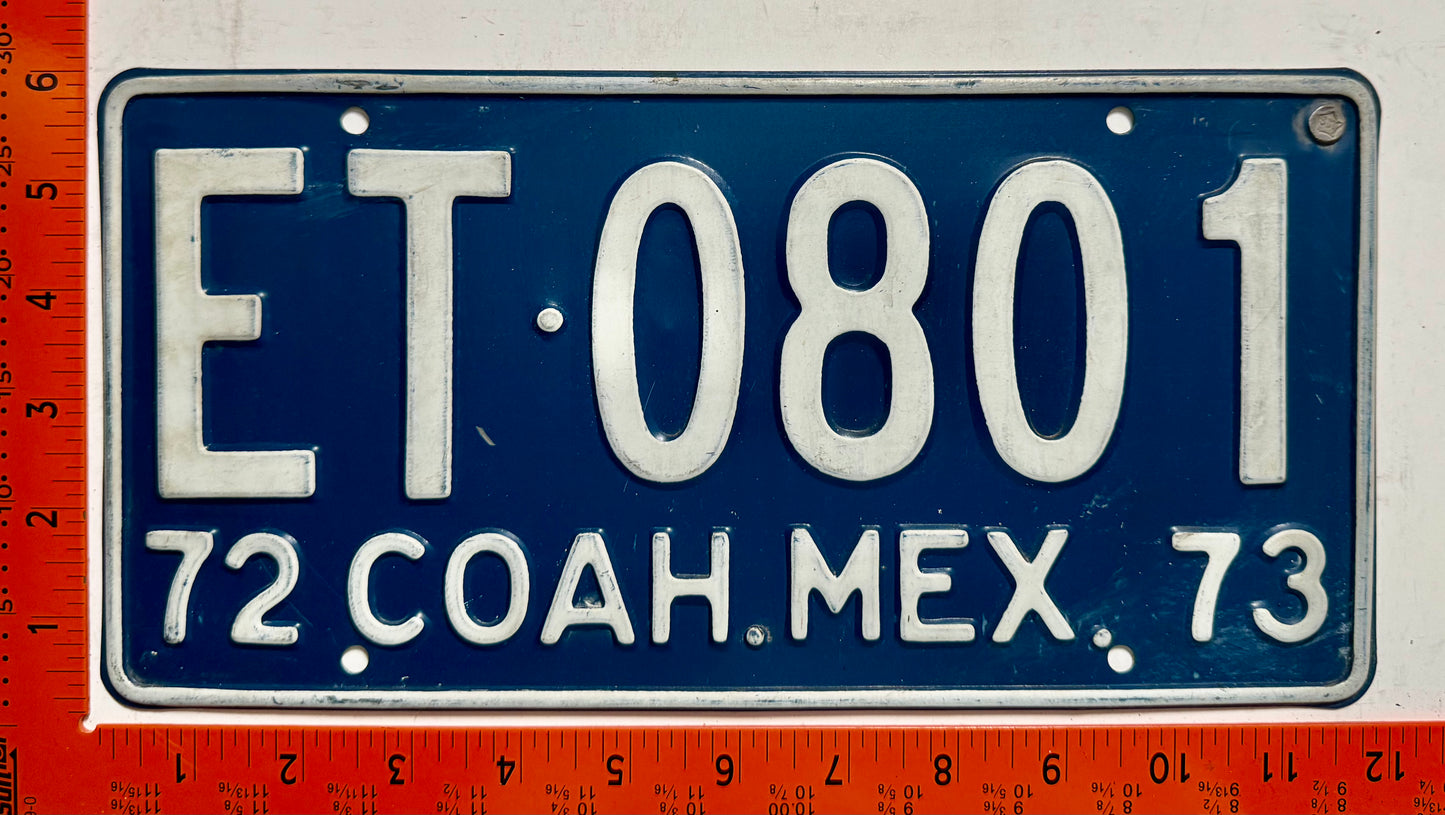 1972-1973 Coahuila, Mexico #ET-0801 Truck License Plate