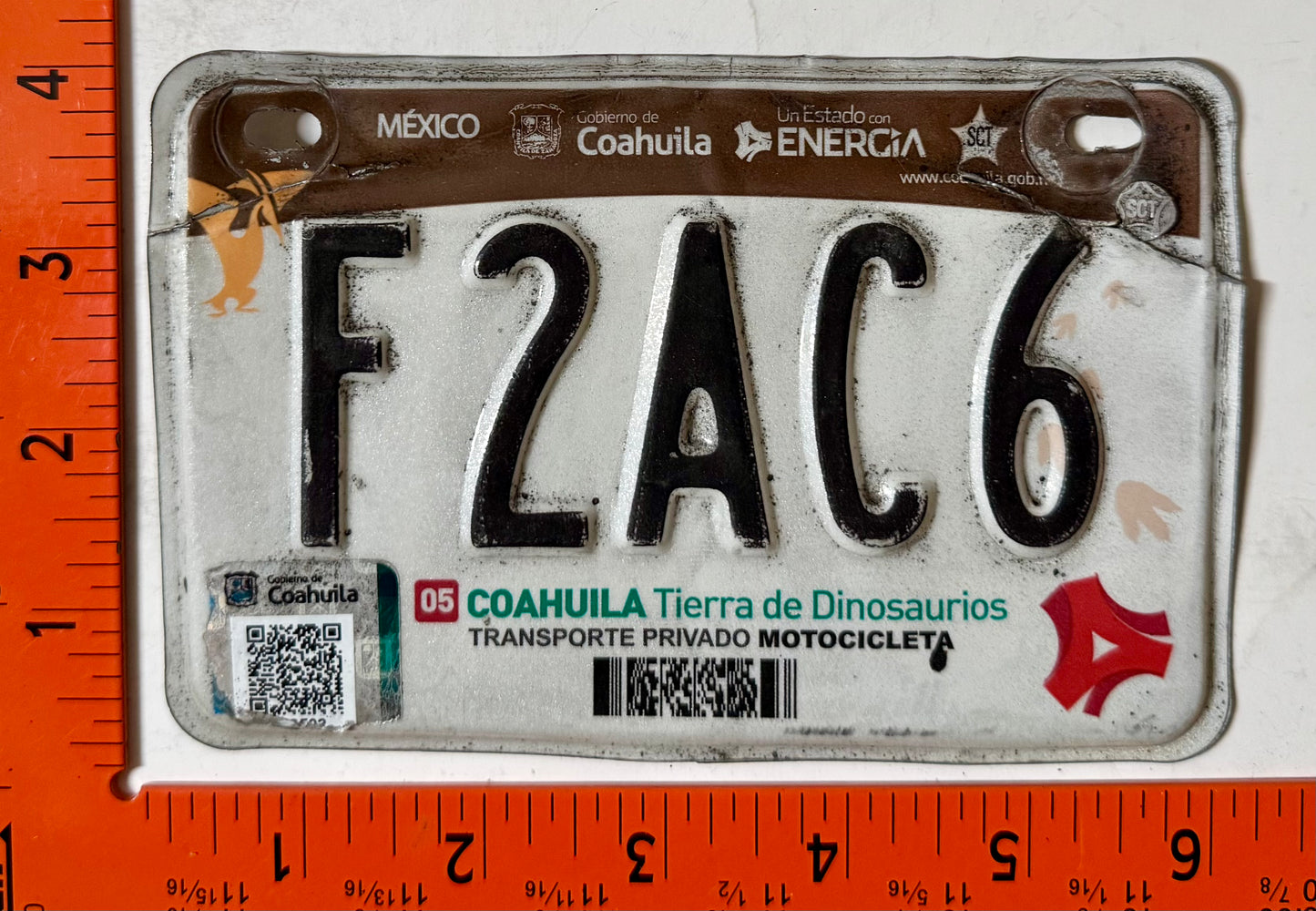 2016-2018 Coahuila, Mexico #F2AC6 Motorcycle License Plate