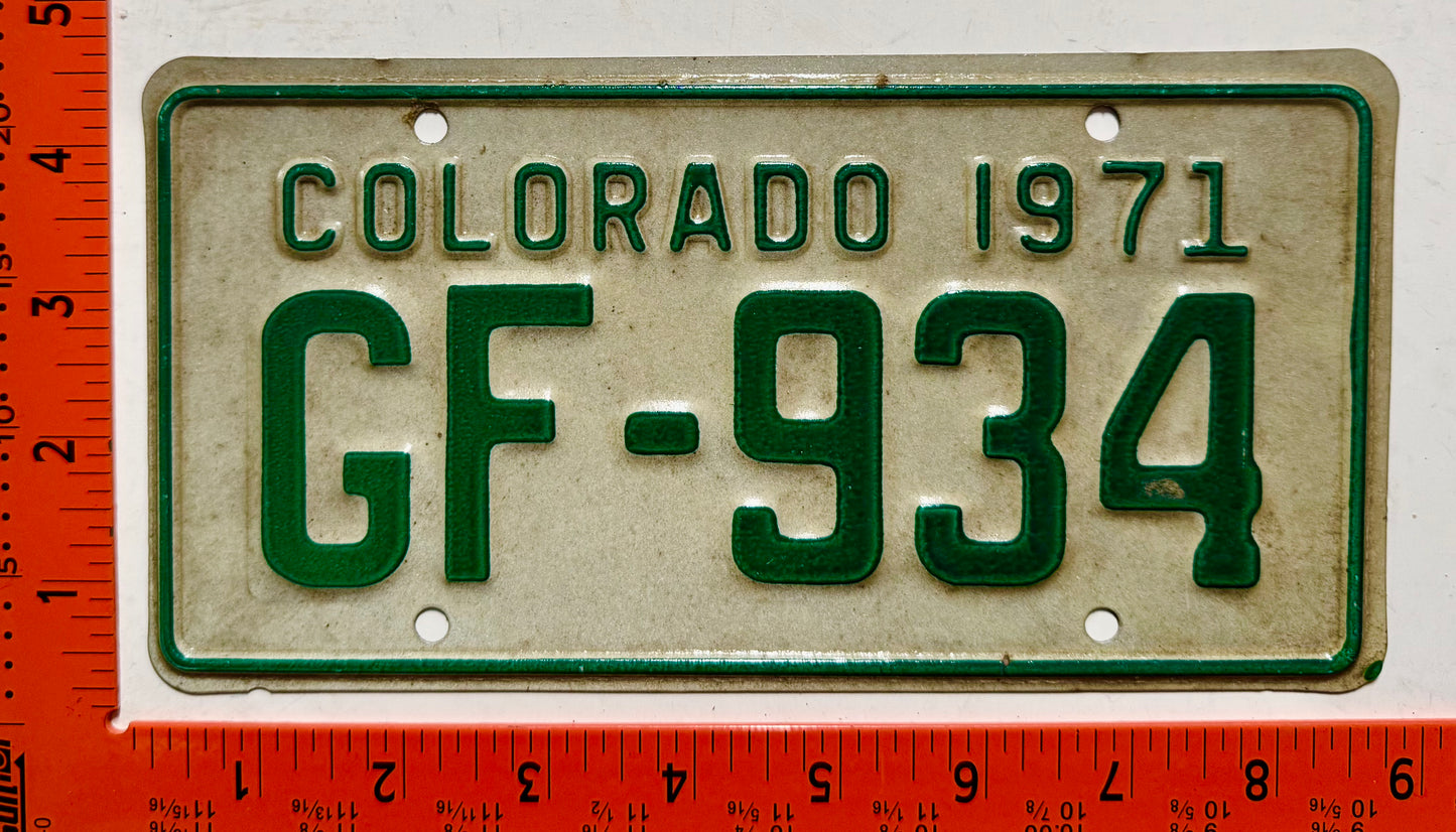 1971 Colorado #GF-934 Motorcycle License Plate