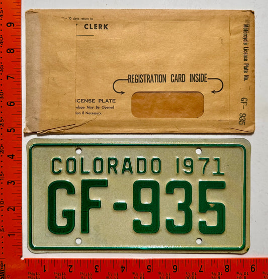 1971 Colorado #GF-935 Motorcycle License Plate