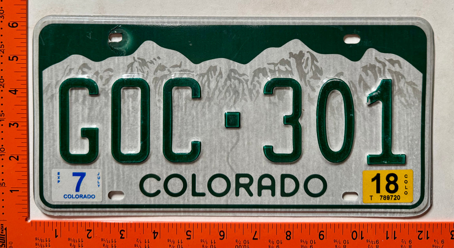 2018 Colorado #GOC-301 Passenger License Plate