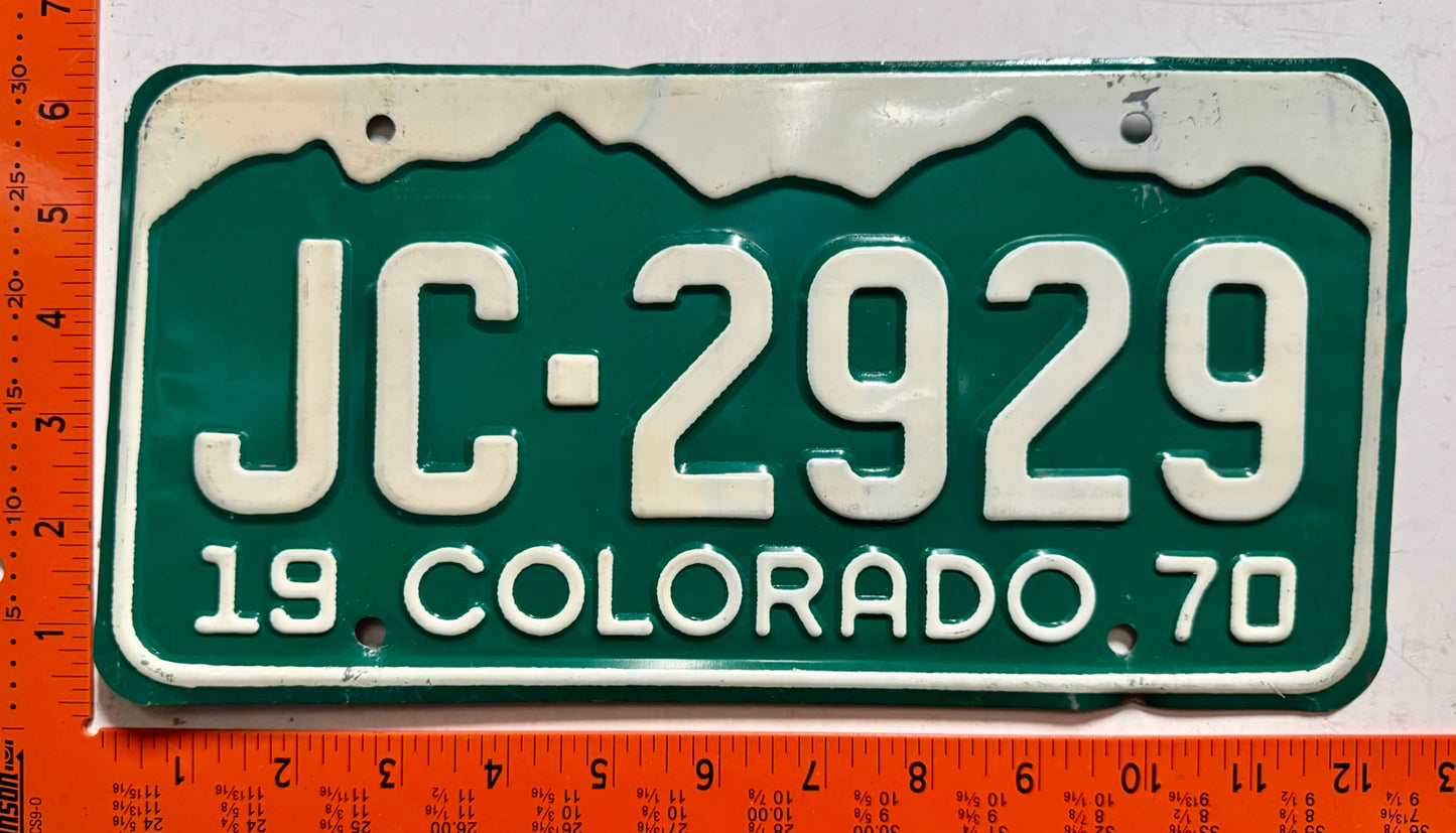 1970 Colorado #JC-2929 Passenger License Plate