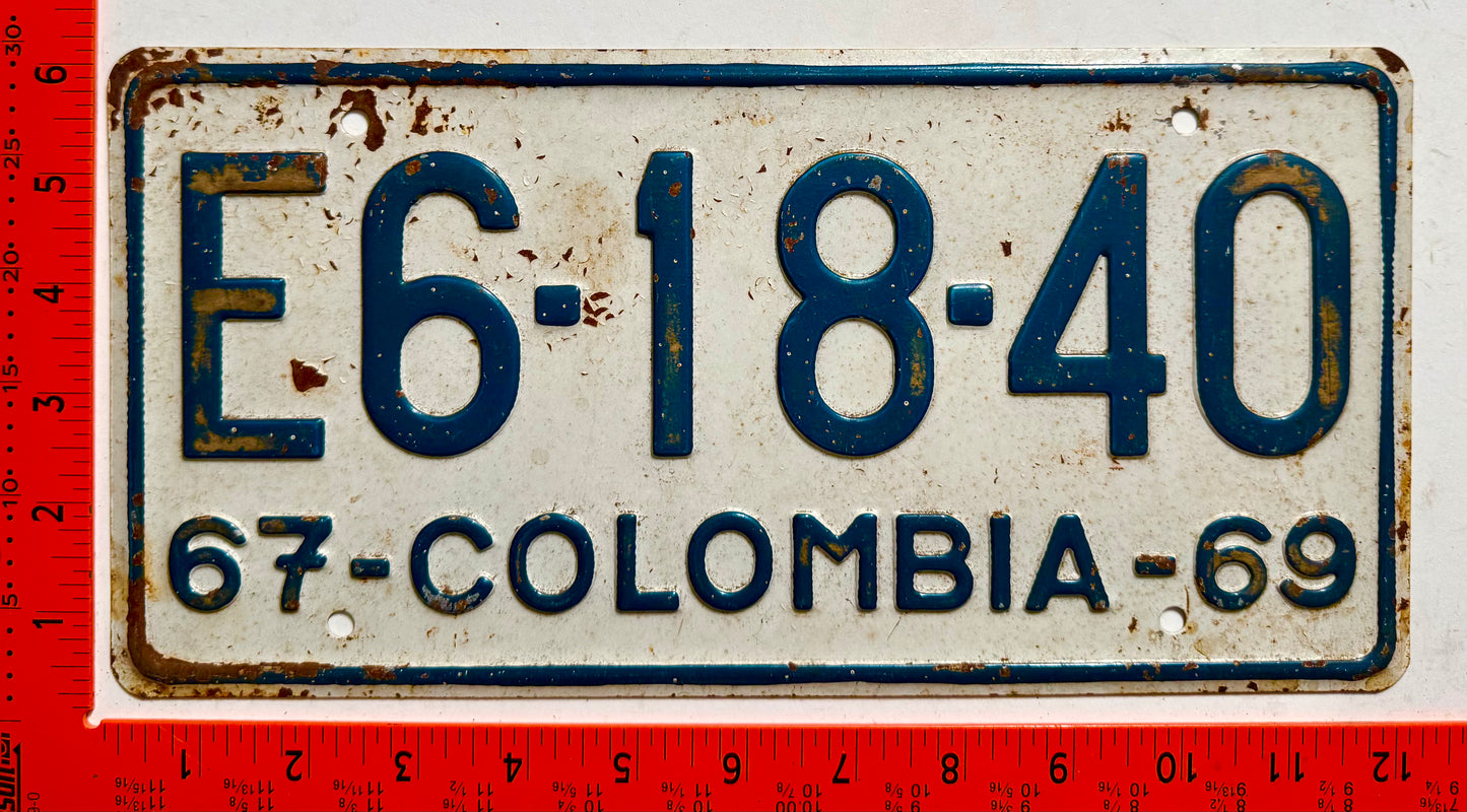 1967-1969 Colombia #E6-18-40 Public License Plate
