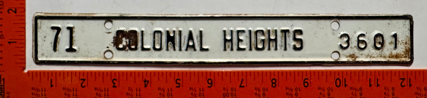 1971 Colonial Heights, Virginia #3601 License Plate