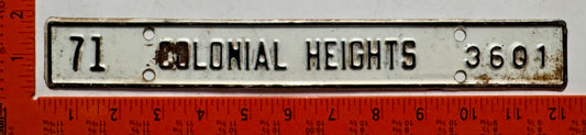 1971 Colonial Heights, Virginia #3601 License Plate