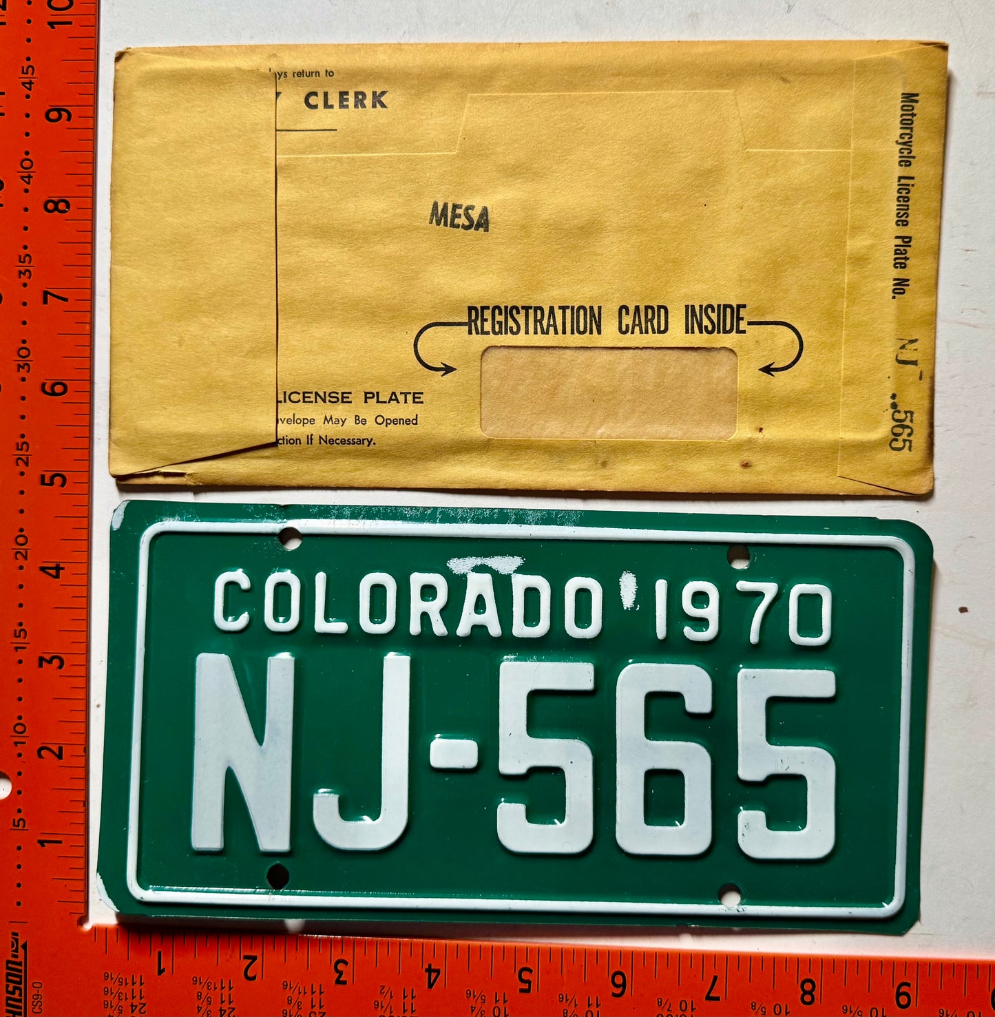 1970 Colorado #NJ-565 Motorcycle License Plate