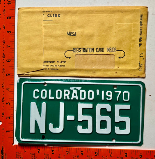 1970 Colorado #NJ-565 Motorcycle License Plate