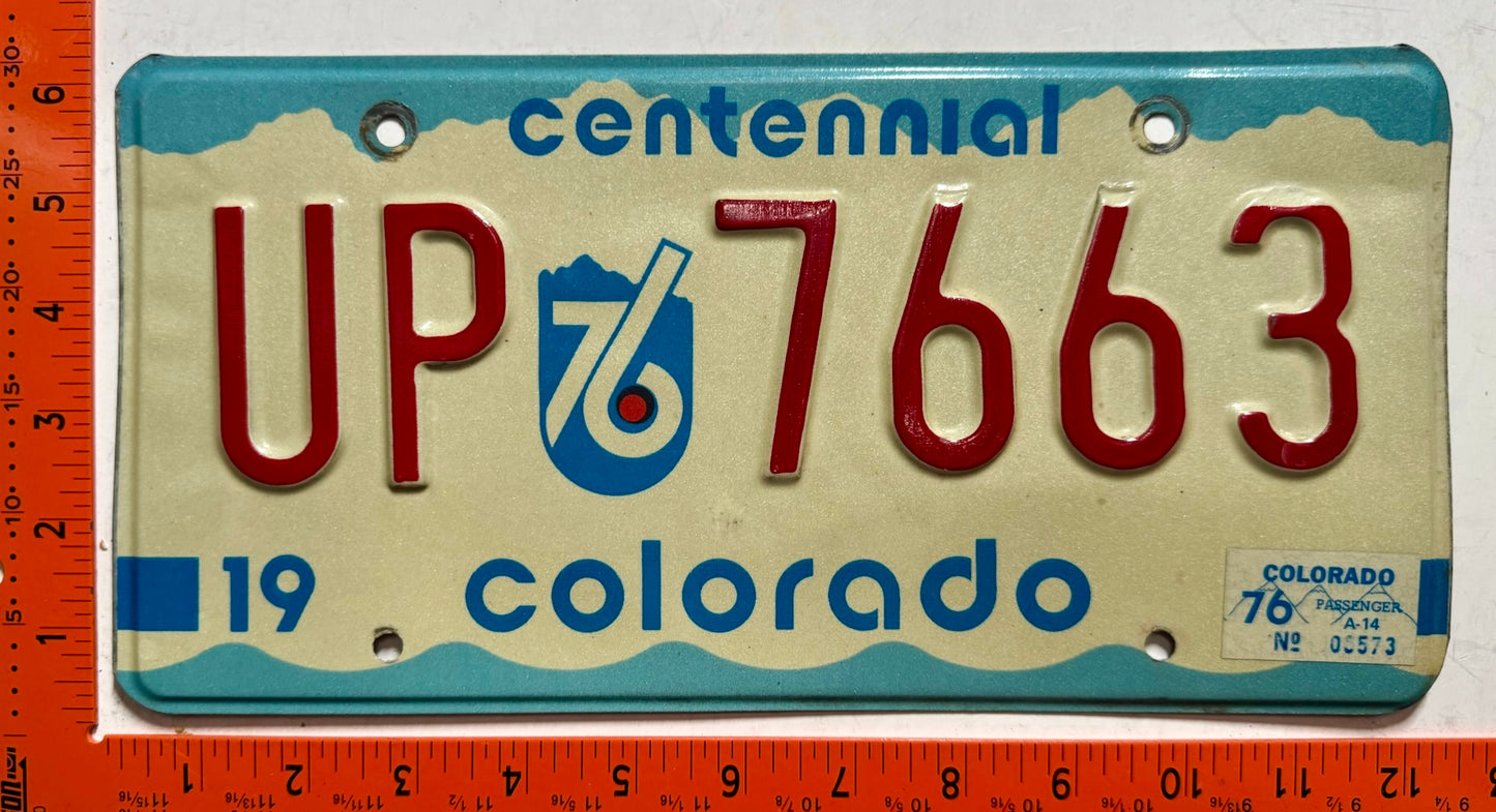 1976 Colorado #UP 7663 Passenger License Plate (Pair)