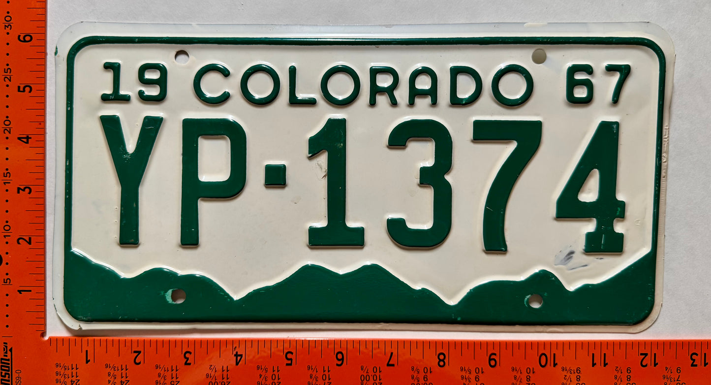 1967 Colorado #YP-1374 Passenger License Plate