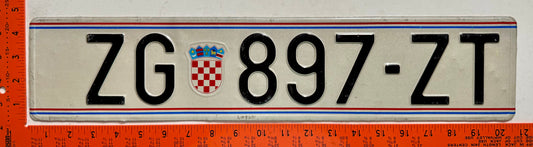 1992 series Croatia #ZG 897-ZT Passenger License Plate