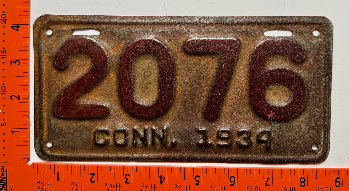 1934 Connecticut #2076 Motorcycle License Plate