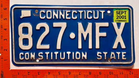 2001 Connecticut #827-MFX Passenger License Plate