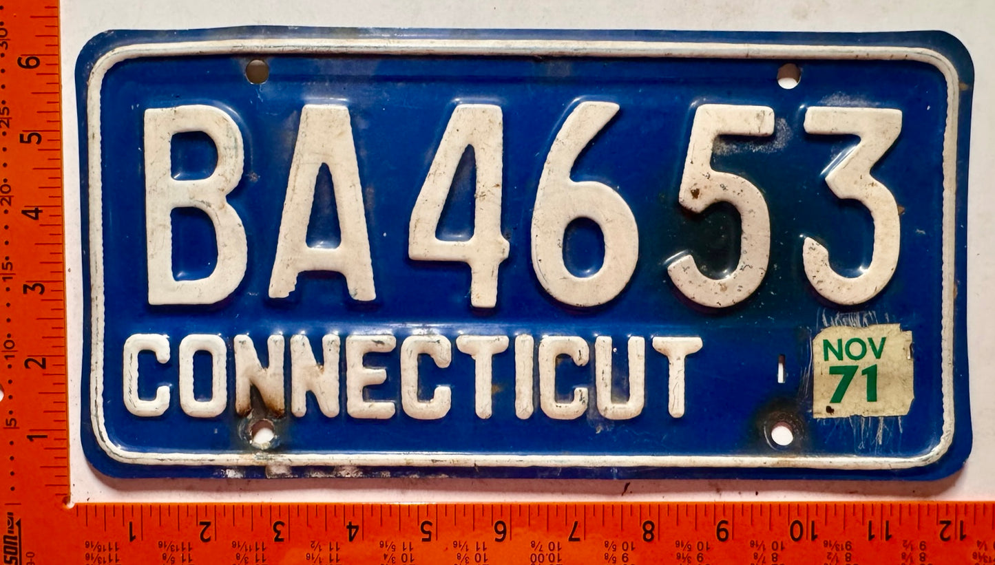 1971 Connecticut #BA4653 Passenger License Plate