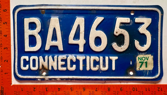1971 Connecticut #BA4653 Passenger License Plate