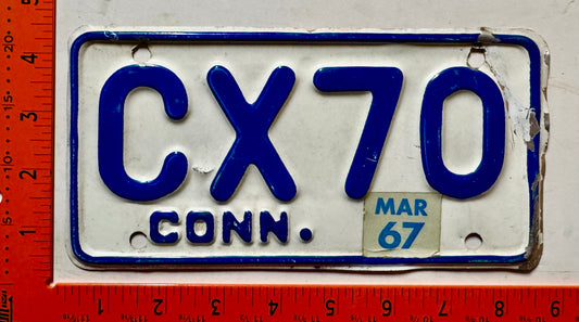 1967 Connecticut #CX70 Motorcycle License Plate
