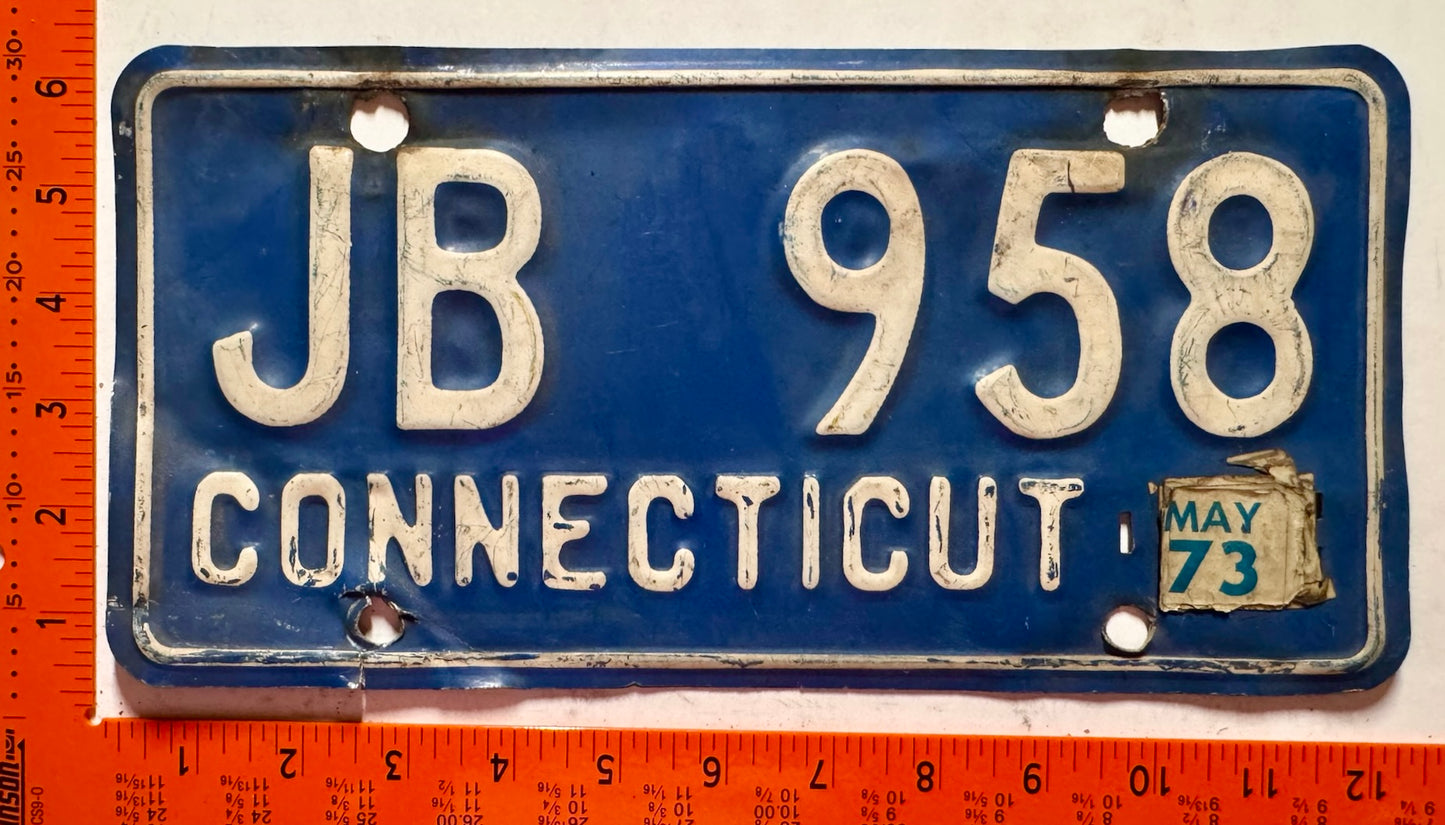1973 Connecticut #JB 958 Passenger License Plate