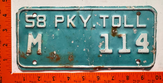 1958 Connecticut #M 114 Merritt Parkway Toll Permit License Plate