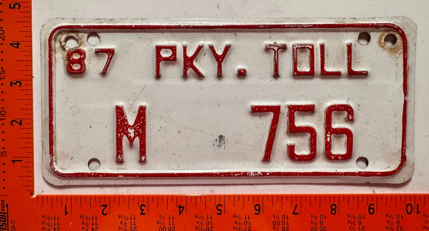 1987 Connecticut #M 756 Merritt Parkway Toll Permit License Plate