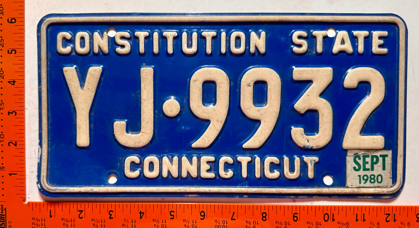1980 Connecticut #YJ-9932 Passenger License Plate