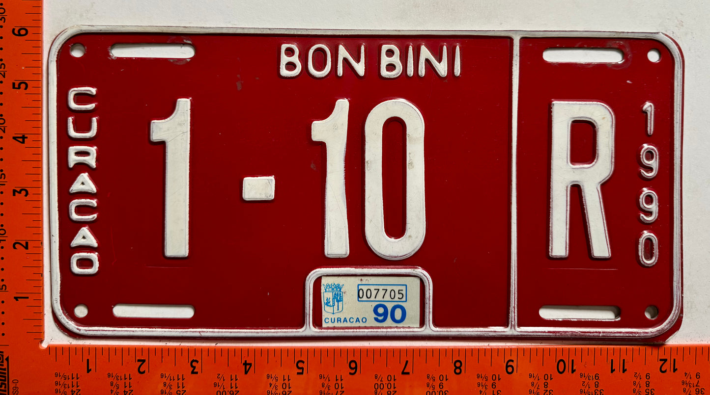 1990 Curacao #1-10 R Rental License Plate
