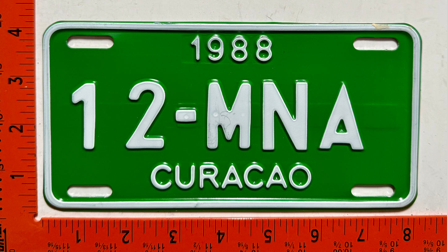 1988 Curacao #12-MNA Government Motorcycle License Plate