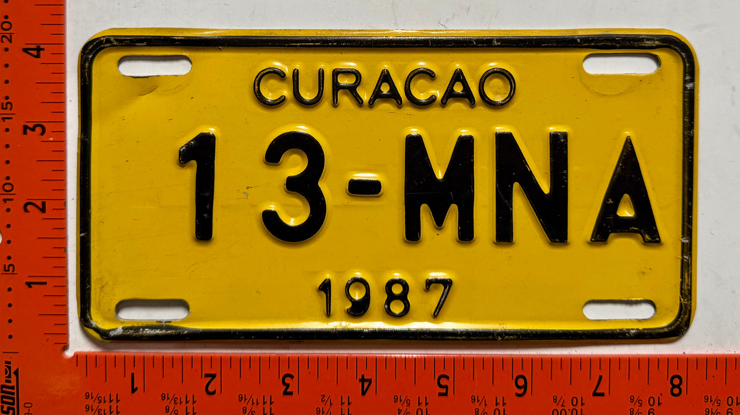1987 Curacao #13-MNA Government Motorcycle License Plate