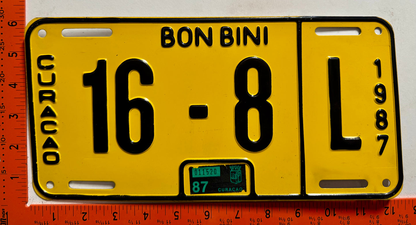 1987 Curacao #16-8 L Passenger License Plate