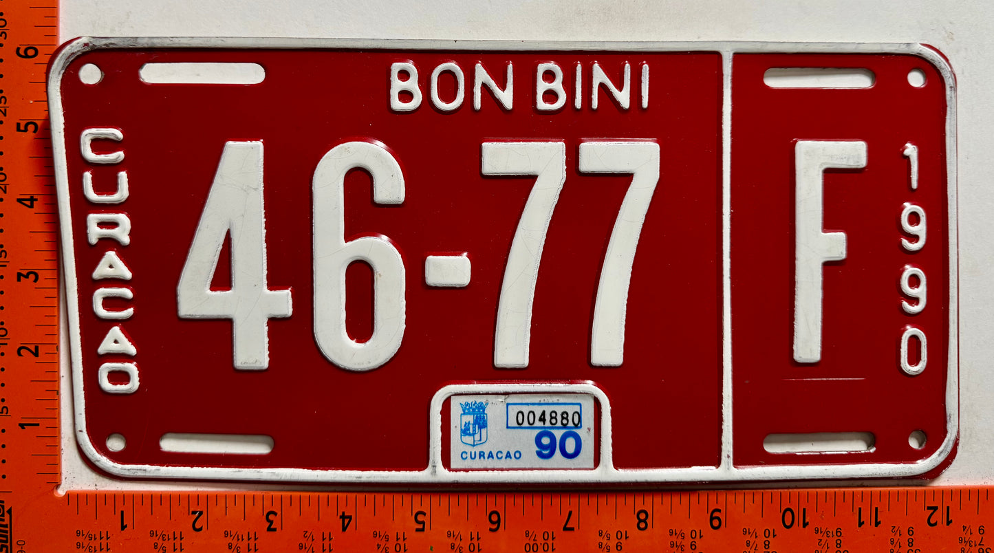 1990 Curacao #46-77 F Passenger License Plate