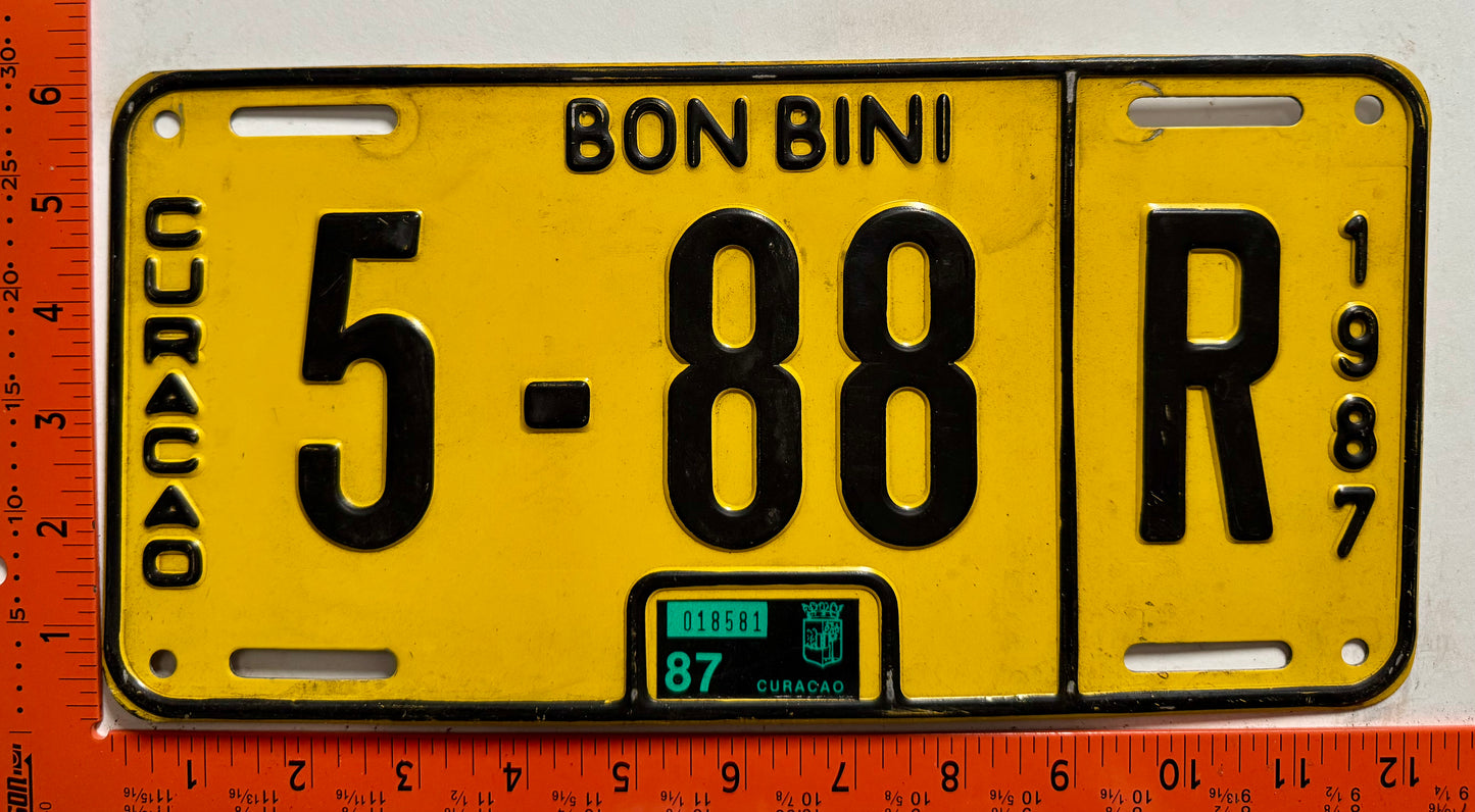 1987 Curacao #5-88 R Rental License Plate
