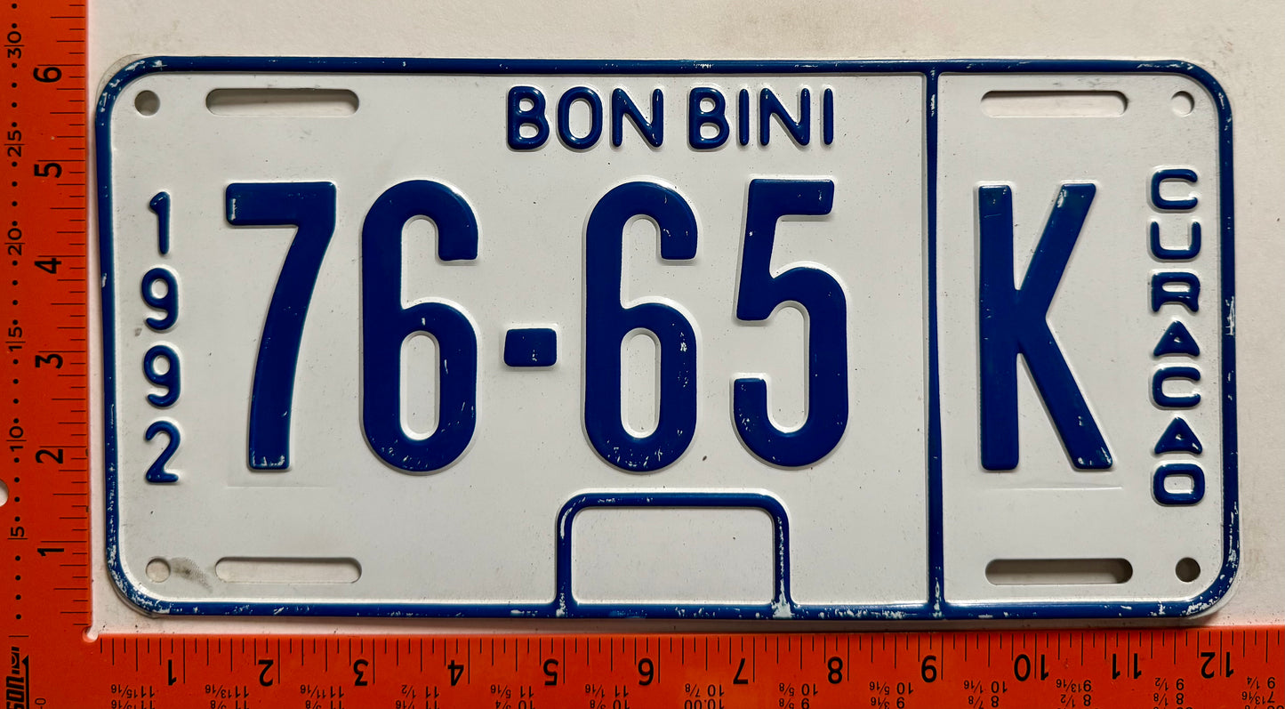 1992 Curacao #75-65 K Passenger License Plate