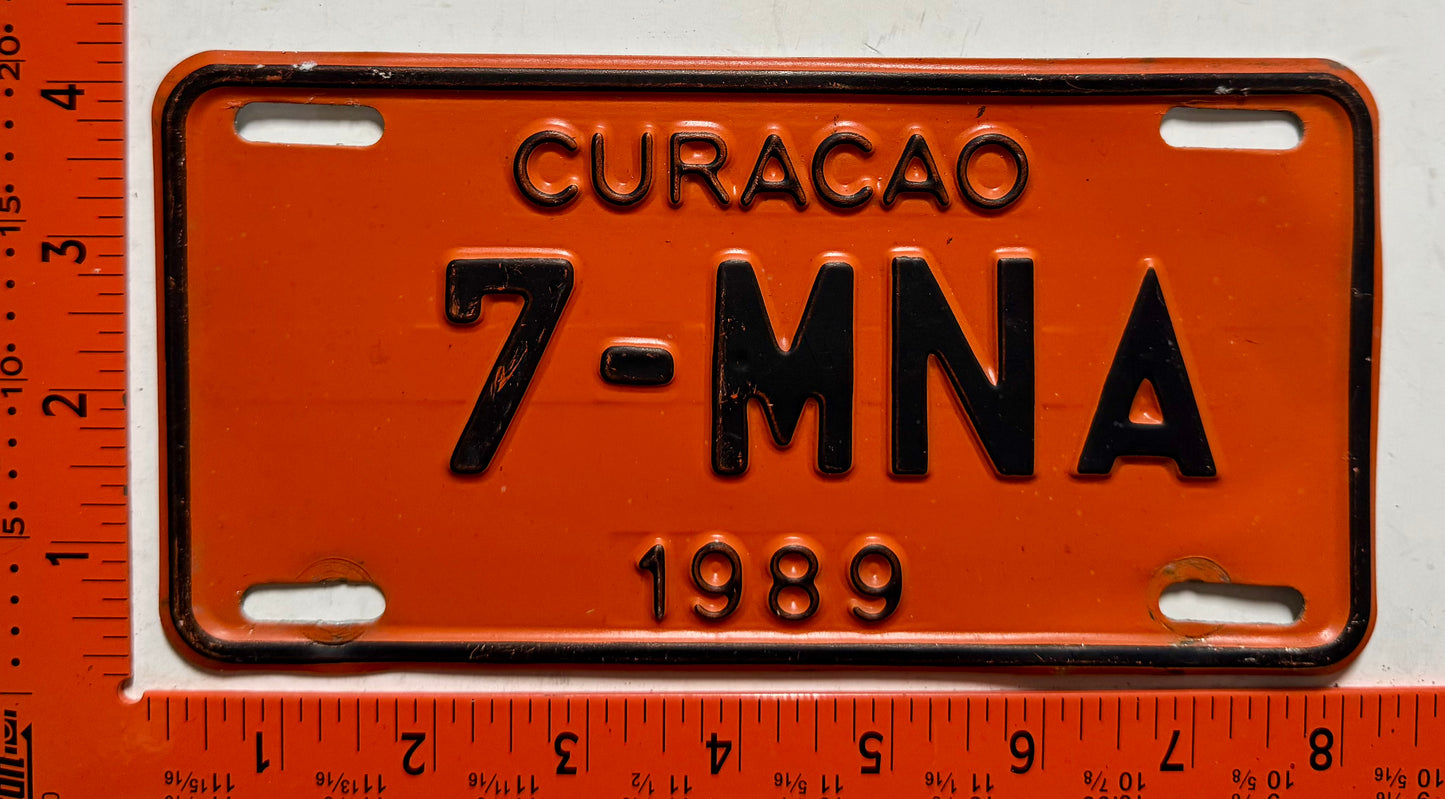 1989 Curacao #7-MNA Government Motorcycle License Plate