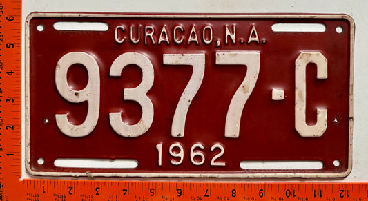 1962 Curacao #9377-C Passenger License Plate