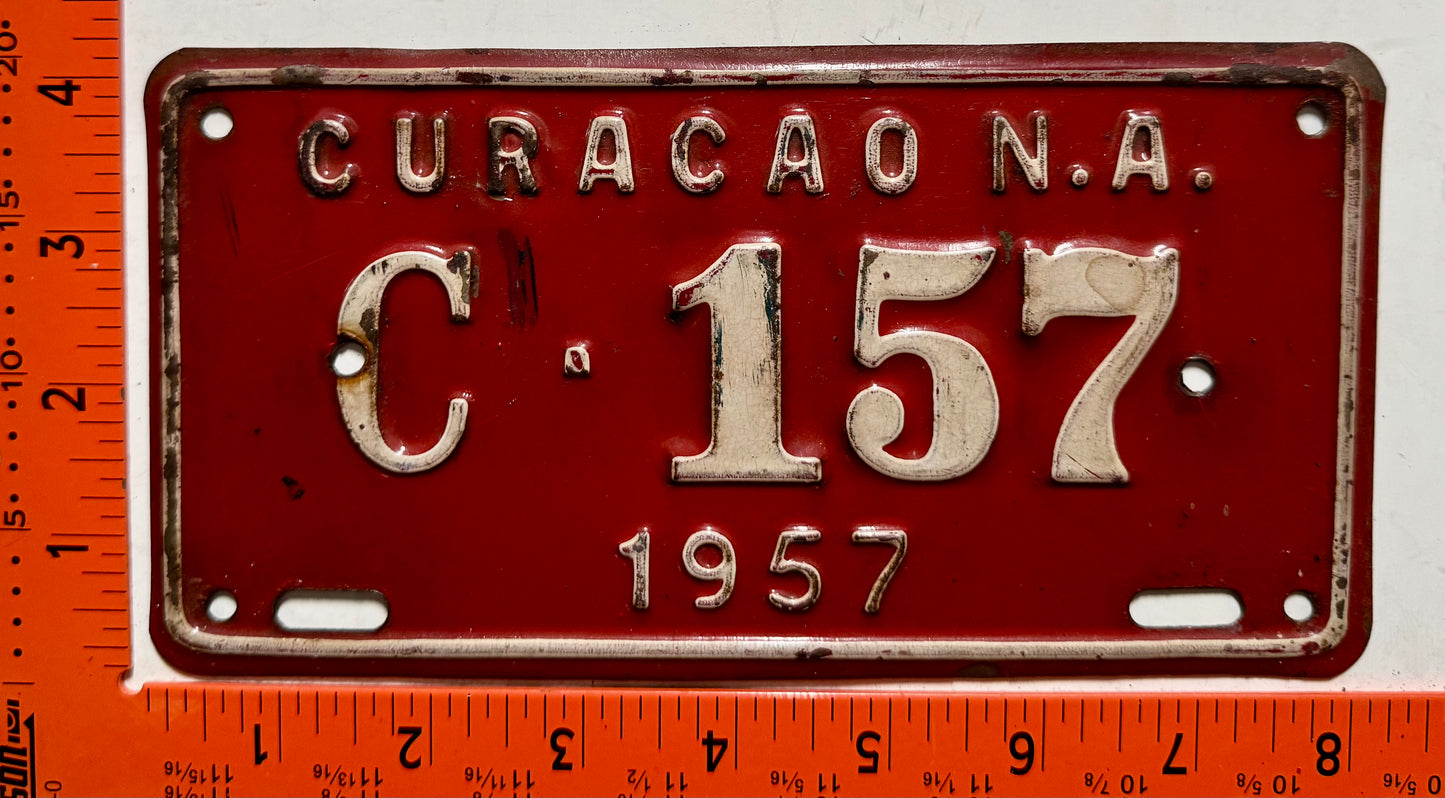 1957 Curacao #C-157 Motorcycle License Plate