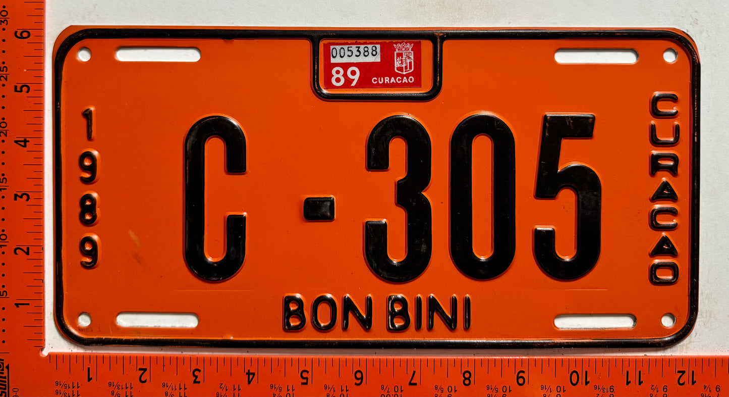 1989 Curacao #C-305 Government License Plate