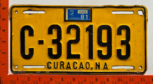 1981 Curacao #C-32193 Passenger License Plate