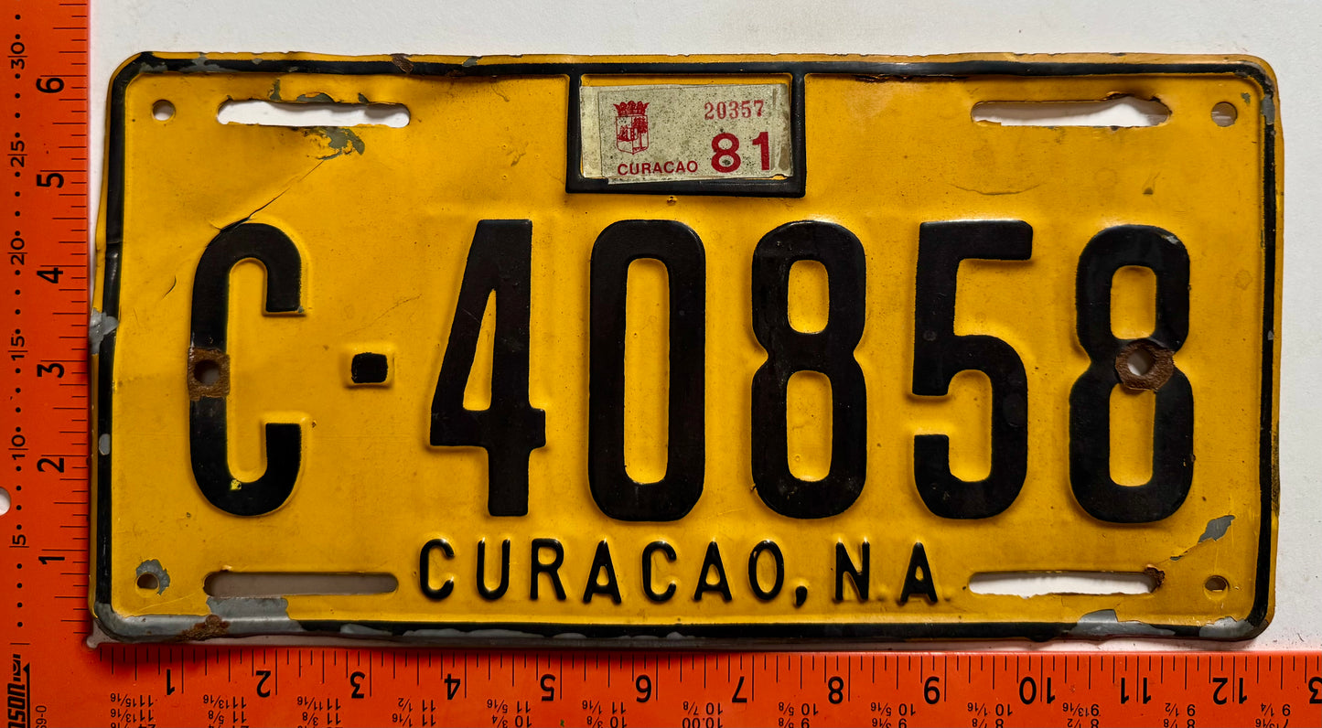1981 Curacao #C-40858 Passenger License Plate