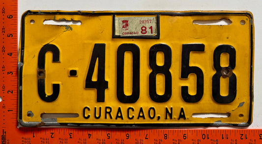 1981 Curacao #C-40858 Passenger License Plate
