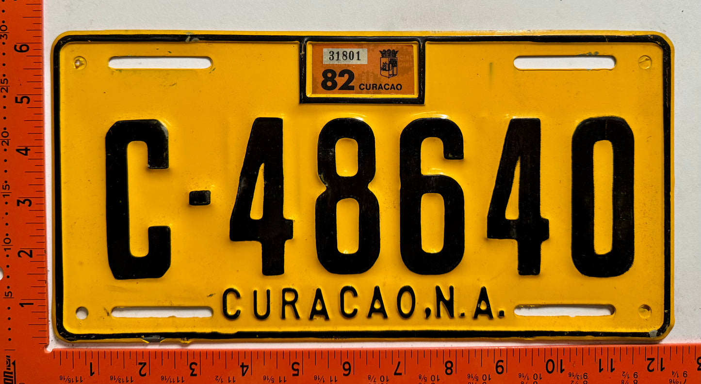 1982 Curacao #C-48640 Passenger License Plate