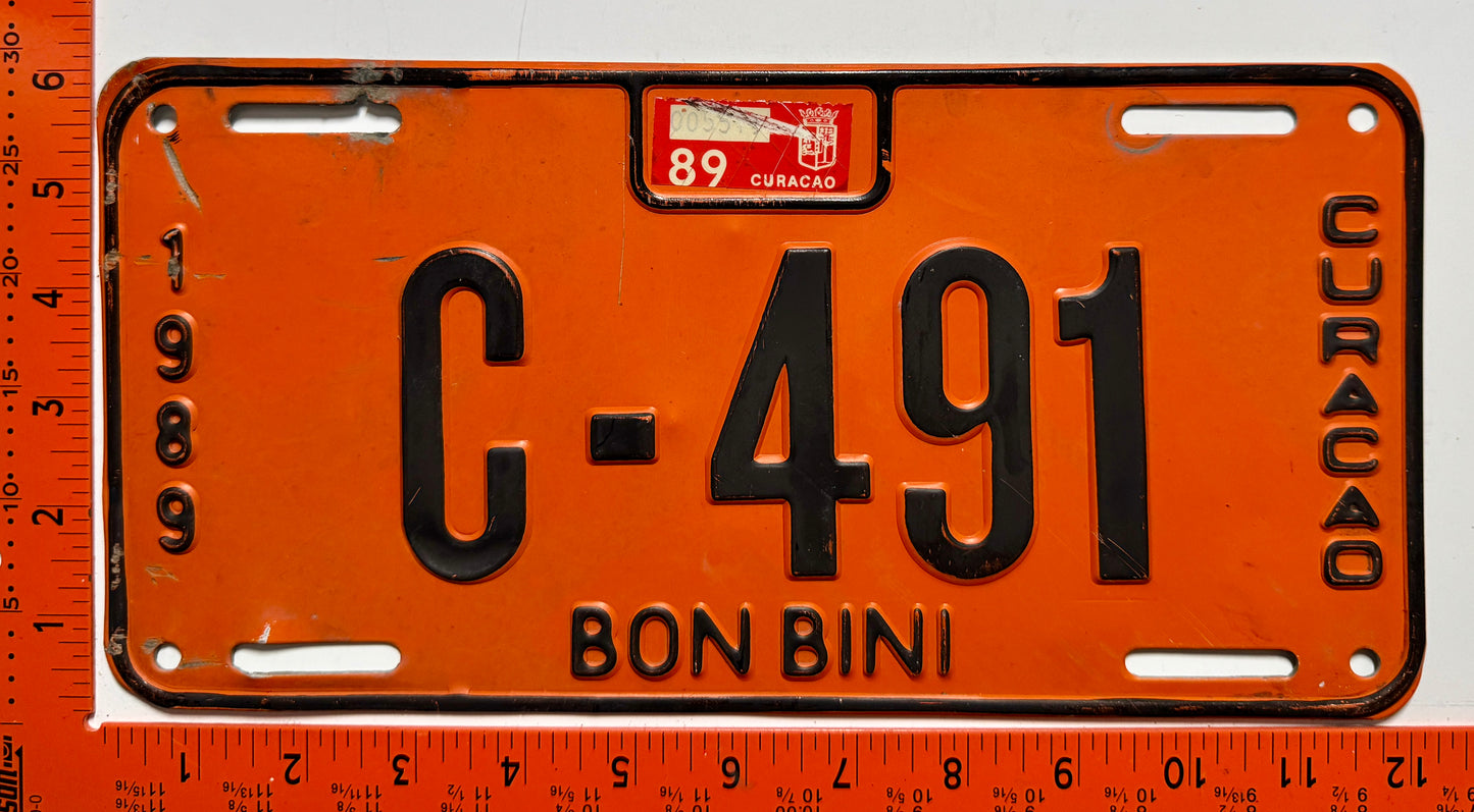 1989 Curacao #C-491 Government License Plate