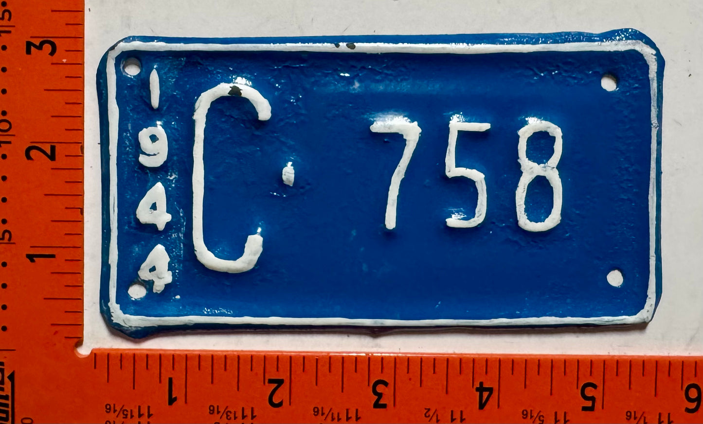 1944 Curacao #C-758 Motorcycle License Plate (Repaint)