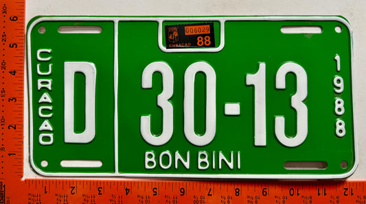 1988 Curacao #D 30-13 Passenger License Plate