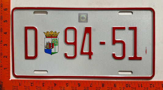 1996 base Curacao #D 94-51 Passenger License Plate