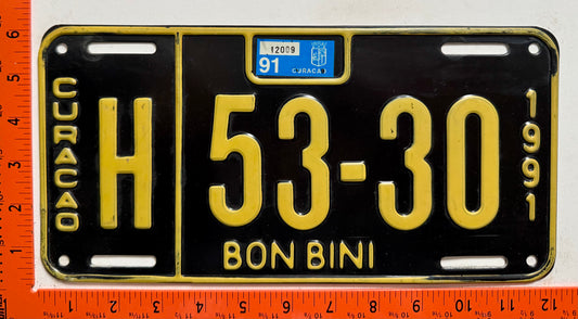1991 Curacao #H 53-30 Passenger License Plate