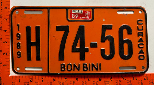 1989 Curacao #H 74-56 Passenger License Plate