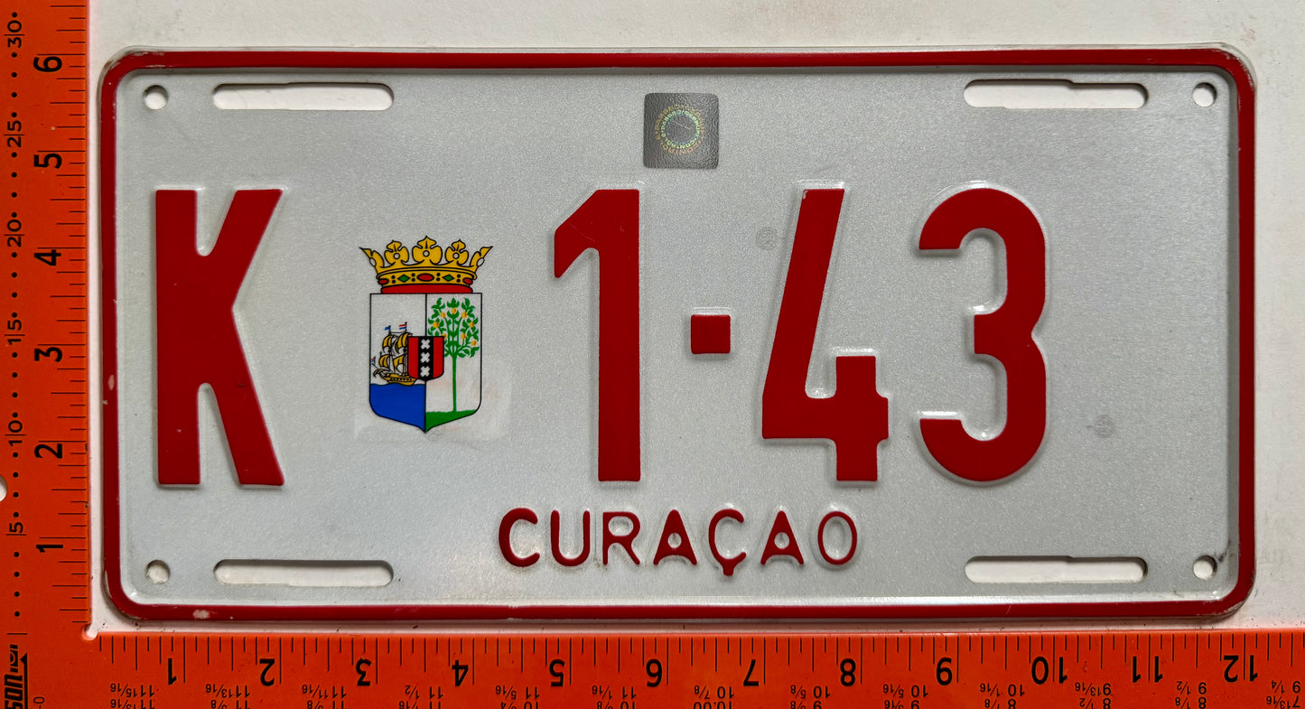 1996 base Curacao #K 1-43 Passenger License Plate
