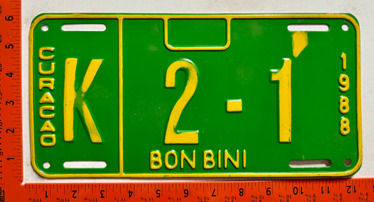 1988 Curacao #K 2-1 Passenger Error or Paint Test License Plate