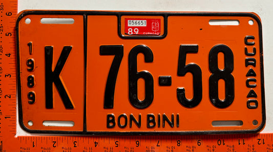 1989 Curacao #K 46-58 Passenger License Plate