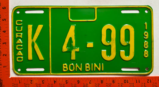 1988 Curacao #K 4-99 Passenger Error or Paint Test License Plate