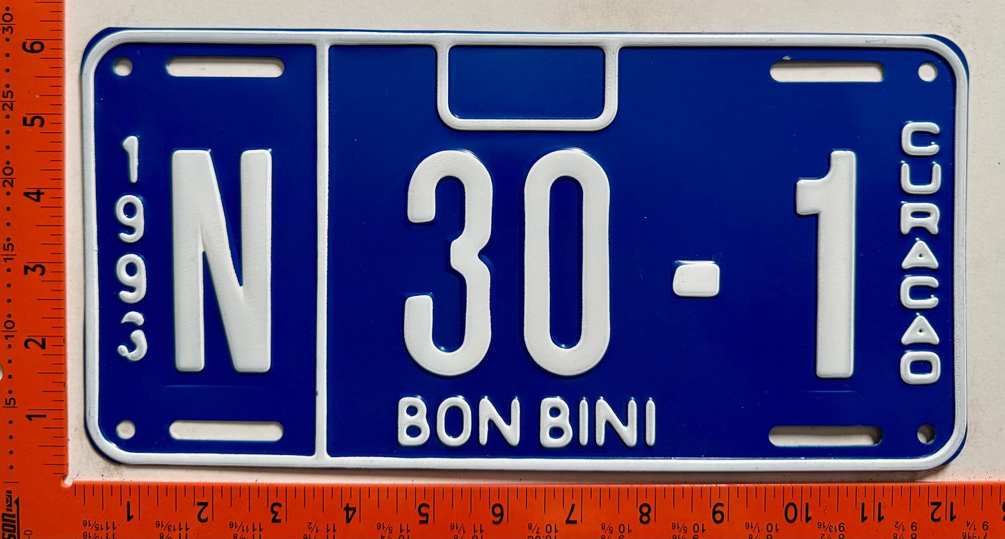 1993 Curacao #N 30-1 Passenger License Plate