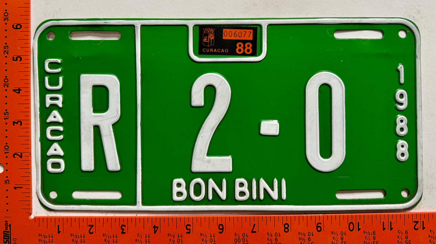 1988 Curacao #R 2-04 Rental License Plate